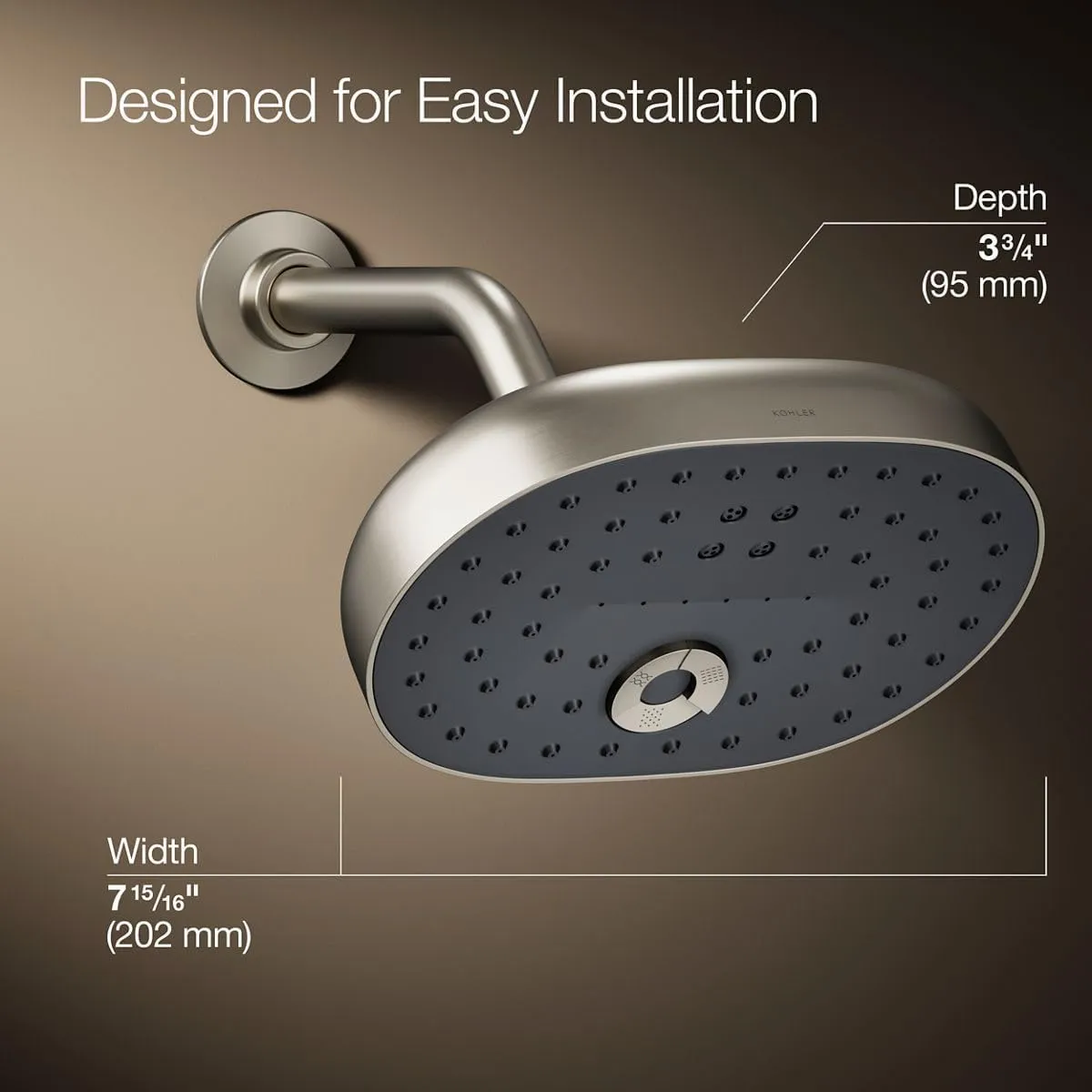 KOHLER 26290-G-BN Statement Three-Function SHOWERHEAD, Maximum Spray Performance with Mode Selector Buttons, Vibrant Brushed Nickel, 1.75 GPM