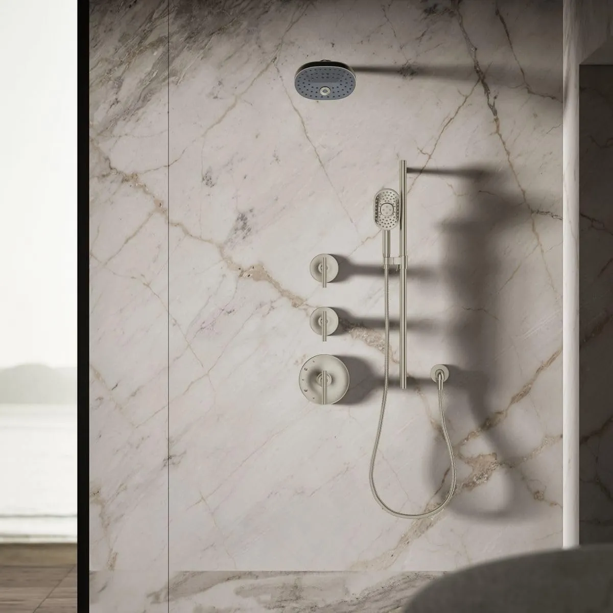 KOHLER 26290-G-BN Statement Three-Function SHOWERHEAD, Maximum Spray Performance with Mode Selector Buttons, Vibrant Brushed Nickel, 1.75 GPM