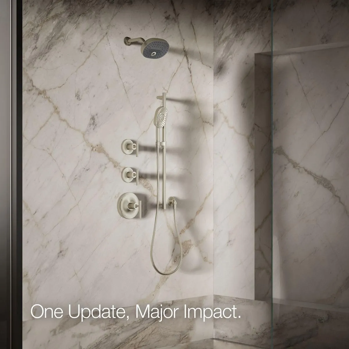 KOHLER 26290-G-BN Statement Three-Function SHOWERHEAD, Maximum Spray Performance with Mode Selector Buttons, Vibrant Brushed Nickel, 1.75 GPM
