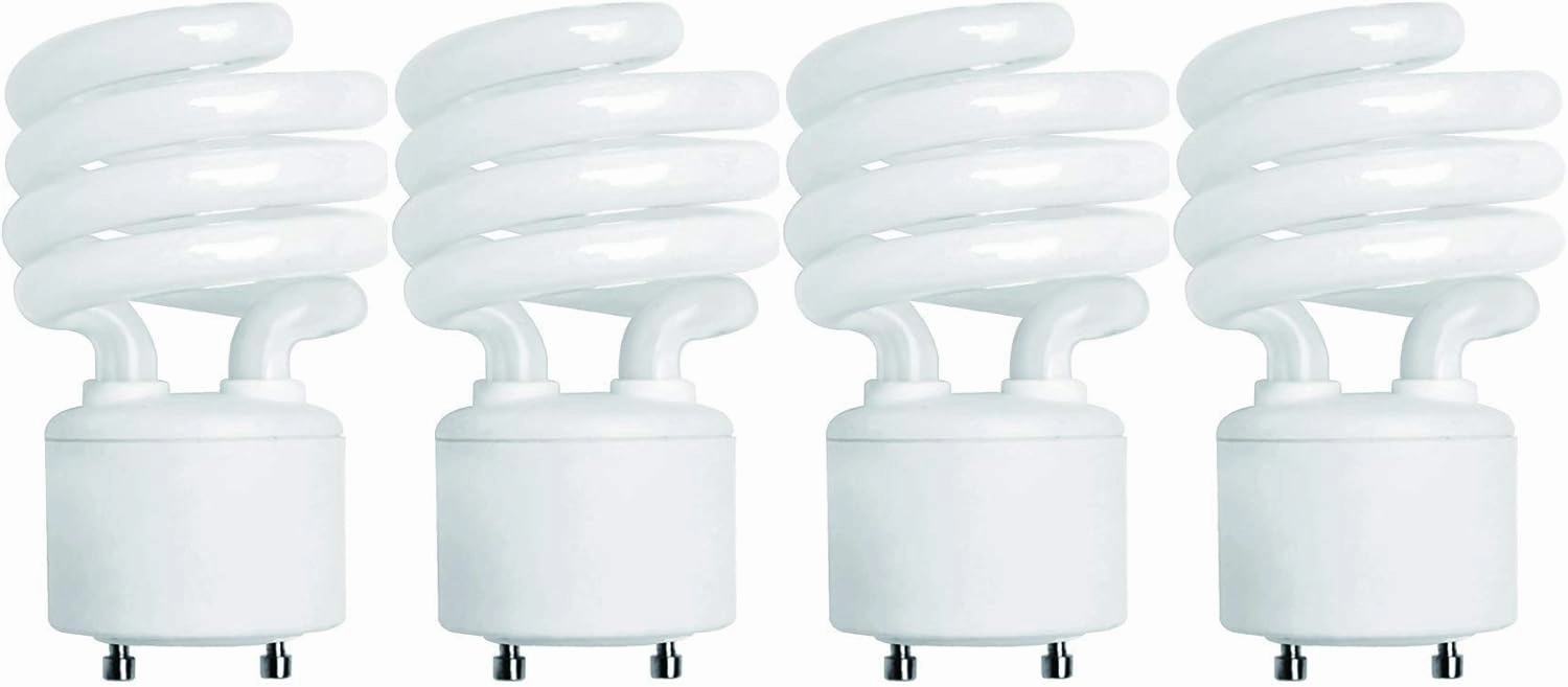 KOR (4 Pack) 13 Watt Mini Spiral - GU24 Base - (60W Equivalent) - T2 Mini-Twist - CFL Light Bulb (Cool White (4100K), CFL)