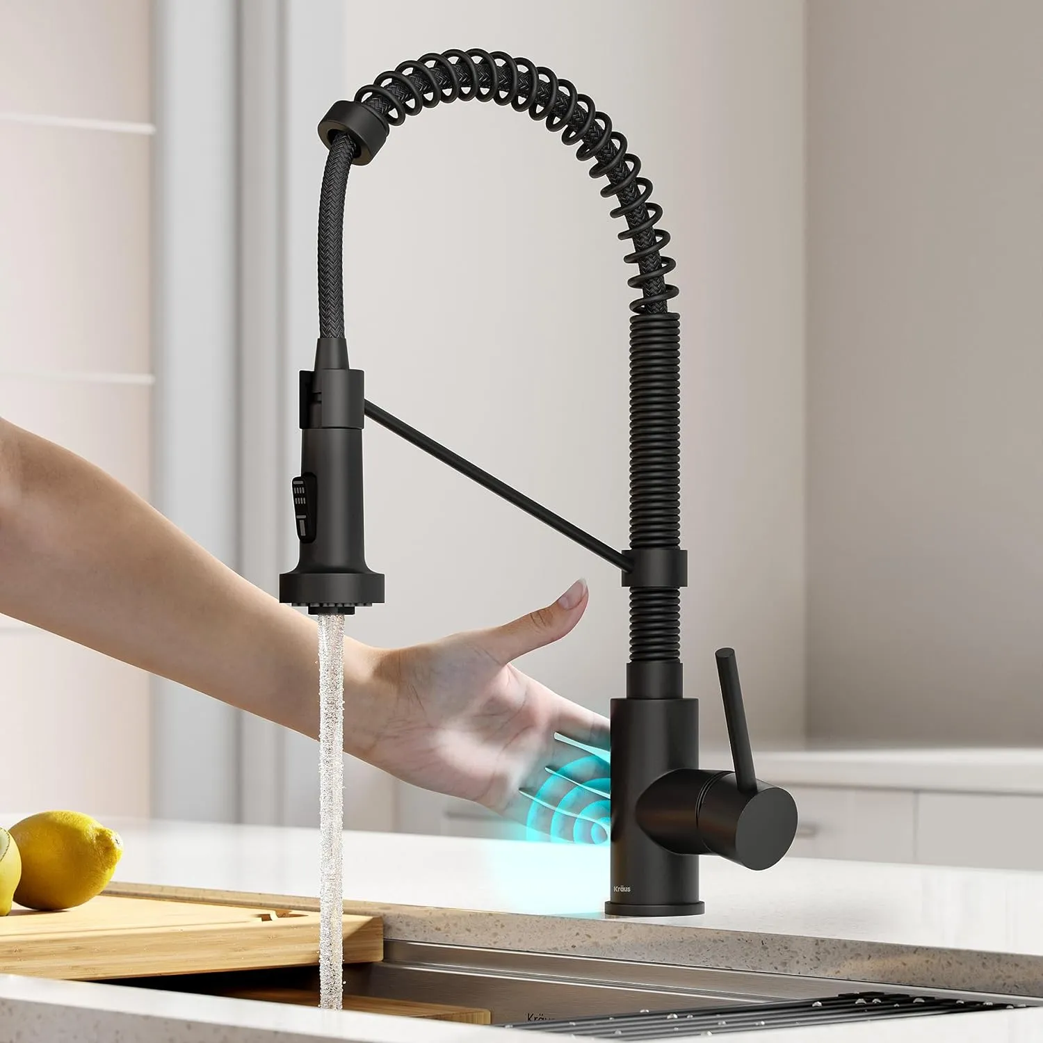 Kraus Bolden Touchless Sensor Commercial Style 2-Function Single Handle Pull Down Kitchen Faucets in Matte Black, KSF-1610MB