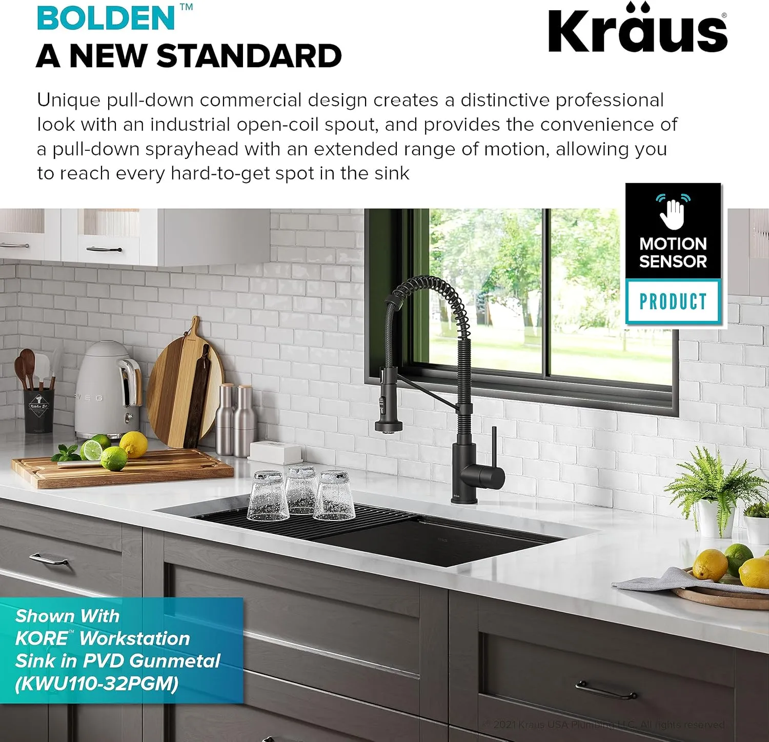 Kraus Bolden Touchless Sensor Commercial Style 2-Function Single Handle Pull Down Kitchen Faucets in Matte Black, KSF-1610MB