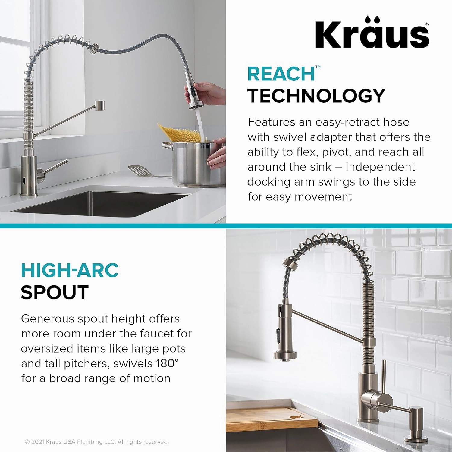 Kraus Bolden Touchless Sensor Commercial Style 2-Function Single Handle Pull Down Kitchen Faucets in Spot-Free Stainless Steel, KSF-1610SFS