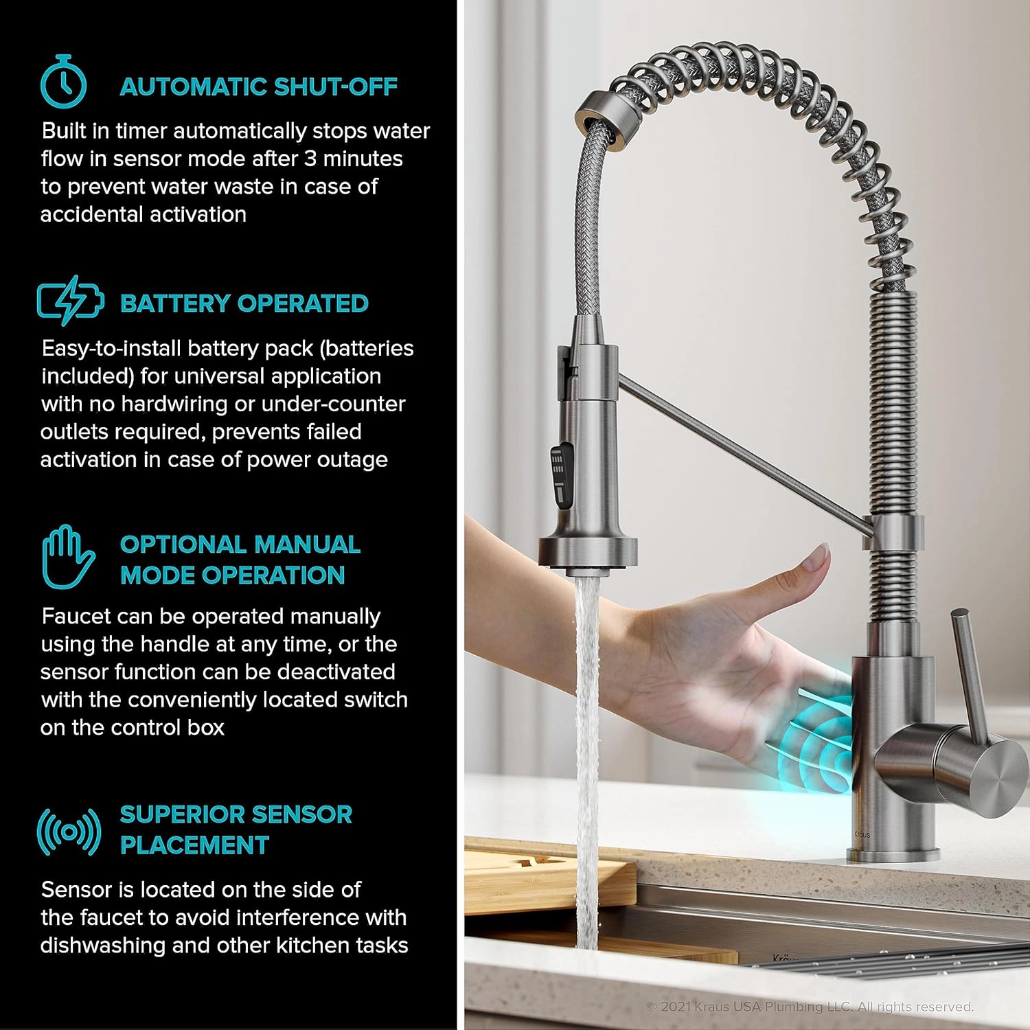 Kraus Bolden Touchless Sensor Commercial Style 2-Function Single Handle Pull Down Kitchen Faucets in Spot-Free Stainless Steel, KSF-1610SFS