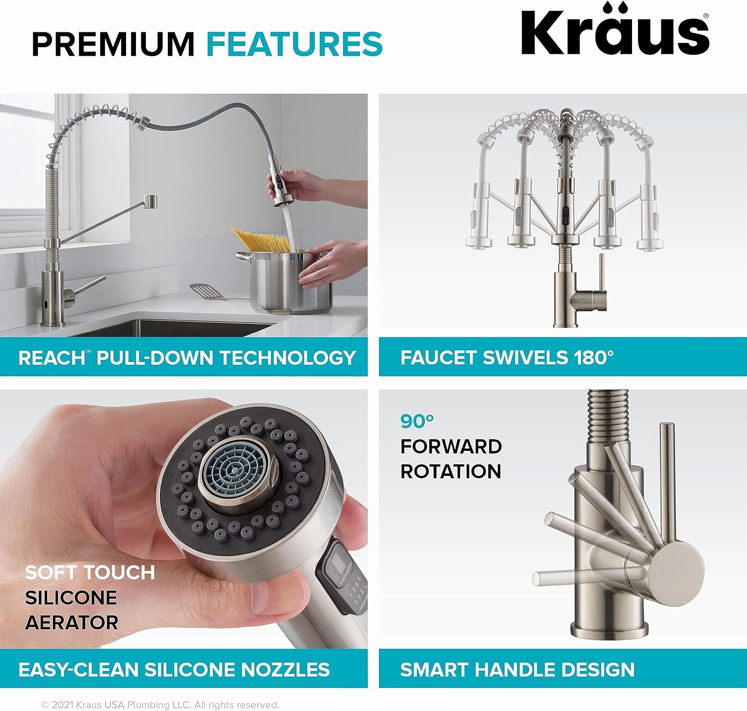 Kraus Bolden Touchless Sensor Commercial Style 2-Function Single Handle Pull Down Kitchen Faucets in Spot-Free Stainless Steel, KSF-1610SFS
