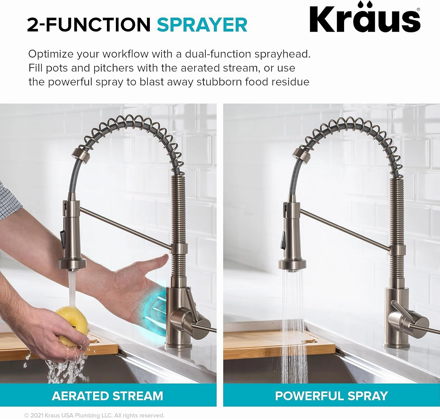 Kraus Bolden Touchless Sensor Commercial Style 2-Function Single Handle Pull Down Kitchen Faucets in Spot-Free Stainless Steel, KSF-1610SFS