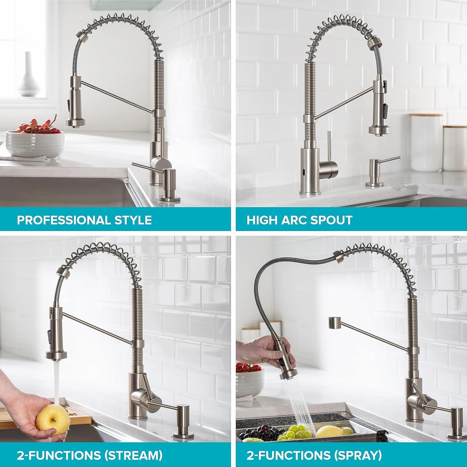 Kraus Bolden Touchless Sensor Commercial Style 2-Function Single Handle Pull Down Kitchen Faucets in Spot-Free Stainless Steel, KSF-1610SFS