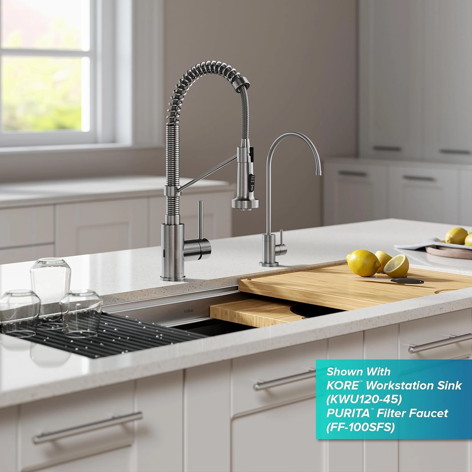 Kraus Bolden Touchless Sensor Commercial Style 2-Function Single Handle Pull Down Kitchen Faucets in Spot-Free Stainless Steel, KSF-1610SFS