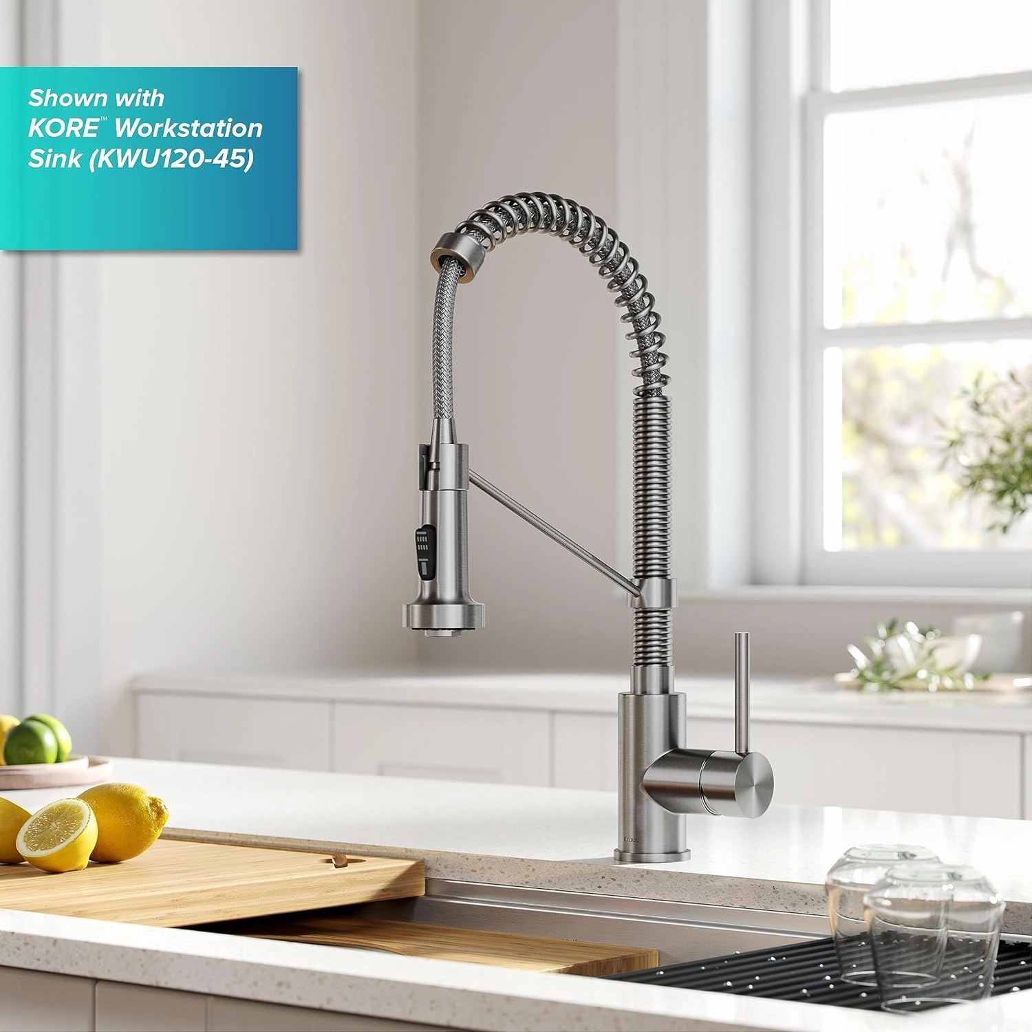 Kraus Bolden Touchless Sensor Commercial Style 2-Function Single Handle Pull Down Kitchen Faucets in Spot-Free Stainless Steel, KSF-1610SFS