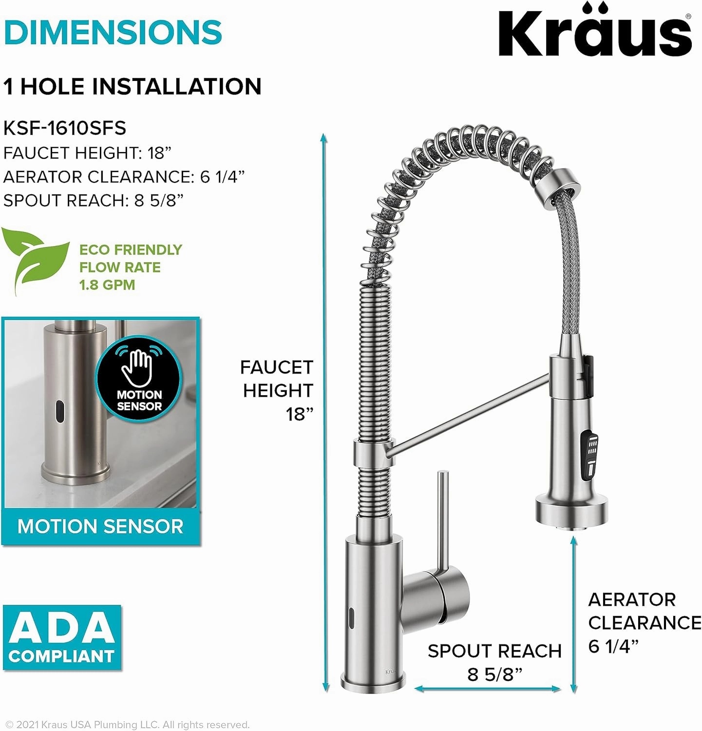 Kraus Bolden Touchless Sensor Commercial Style 2-Function Single Handle Pull Down Kitchen Faucets in Spot-Free Stainless Steel, KSF-1610SFS