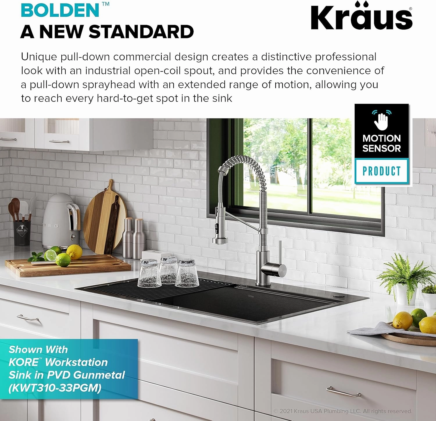 Kraus Bolden Touchless Sensor Commercial Style 2-Function Single Handle Pull Down Kitchen Faucets in Spot-Free Stainless Steel, KSF-1610SFS