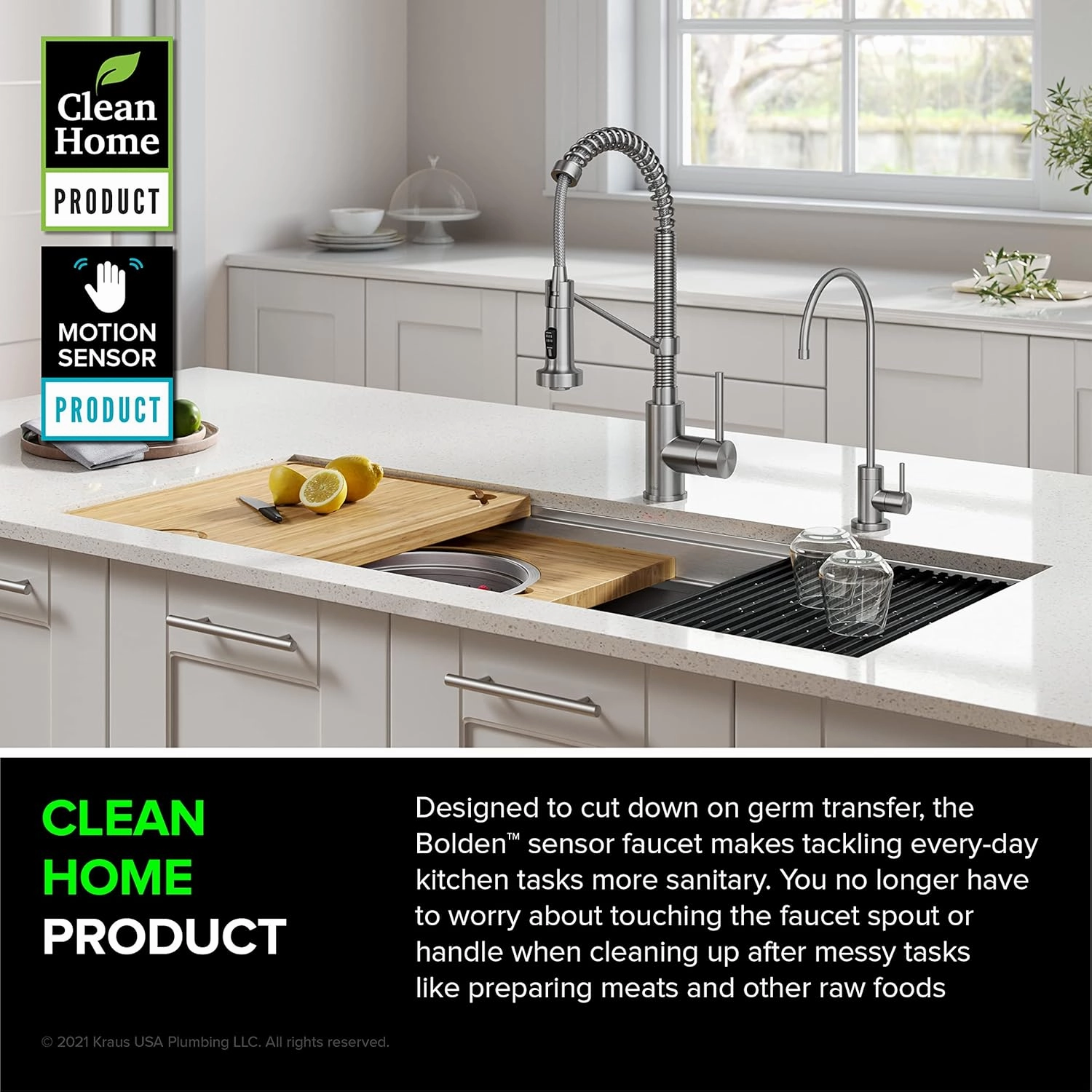 Kraus Bolden Touchless Sensor Commercial Style 2-Function Single Handle Pull Down Kitchen Faucets in Spot-Free Stainless Steel, KSF-1610SFS