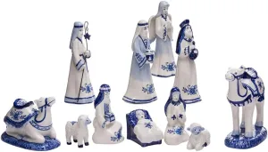 Kurt Adler 1.97-Inch by 6.7-Inch Porcelain Delft Blue 11-Piece Nativity Set