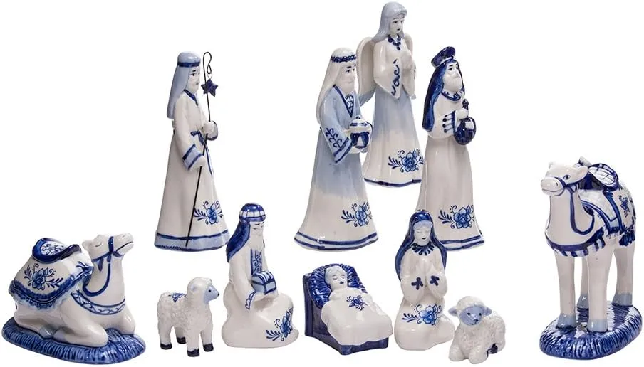 Kurt Adler 1.97-Inch by 6.7-Inch Porcelain Delft Blue 11-Piece Nativity Set