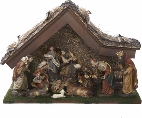 Kurt Adler 12-Inch Nativity Set with Stable and 10 Figures,Brown