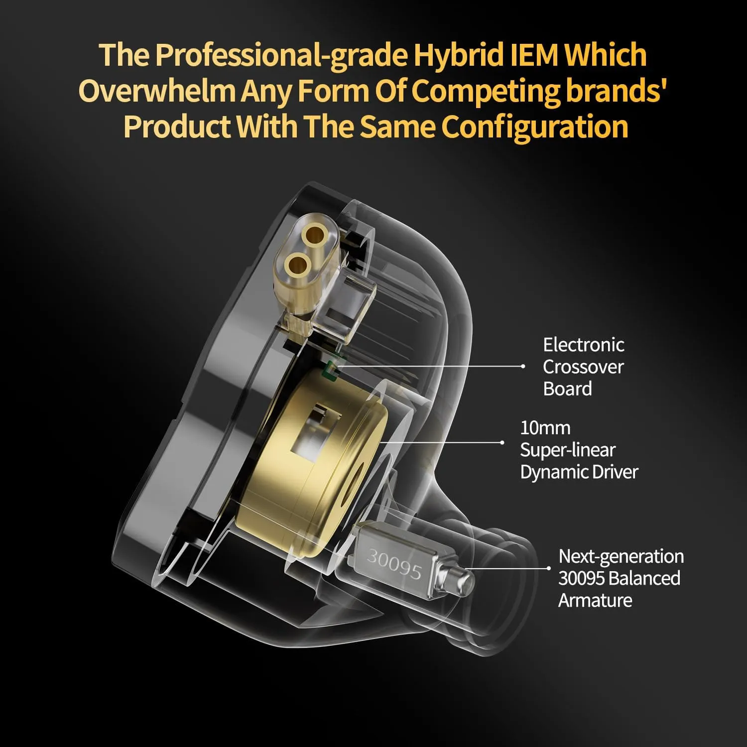 KZ ZSN Pro 2 in-Ear Monitors Headphones Metal Earphones 1BA 1DD Hybrid Technology HiFi Bass Clear Sound IEMs Noise Cancellation Earbuds Wired for Musicians Singer Audiophile(Yellow,No Mic)