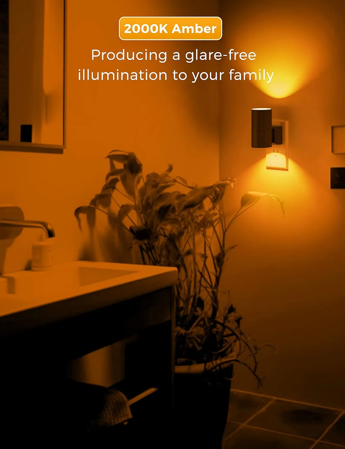 L LOHAS LED Night Light, Amber Nightlight, Dimmable Night Light, Light Sensor, Yellow Nightlight, 0-100LM, Sleep Light for Kids, Soft & Warm Light for Bedroom, Bathroom, 2 Pack
