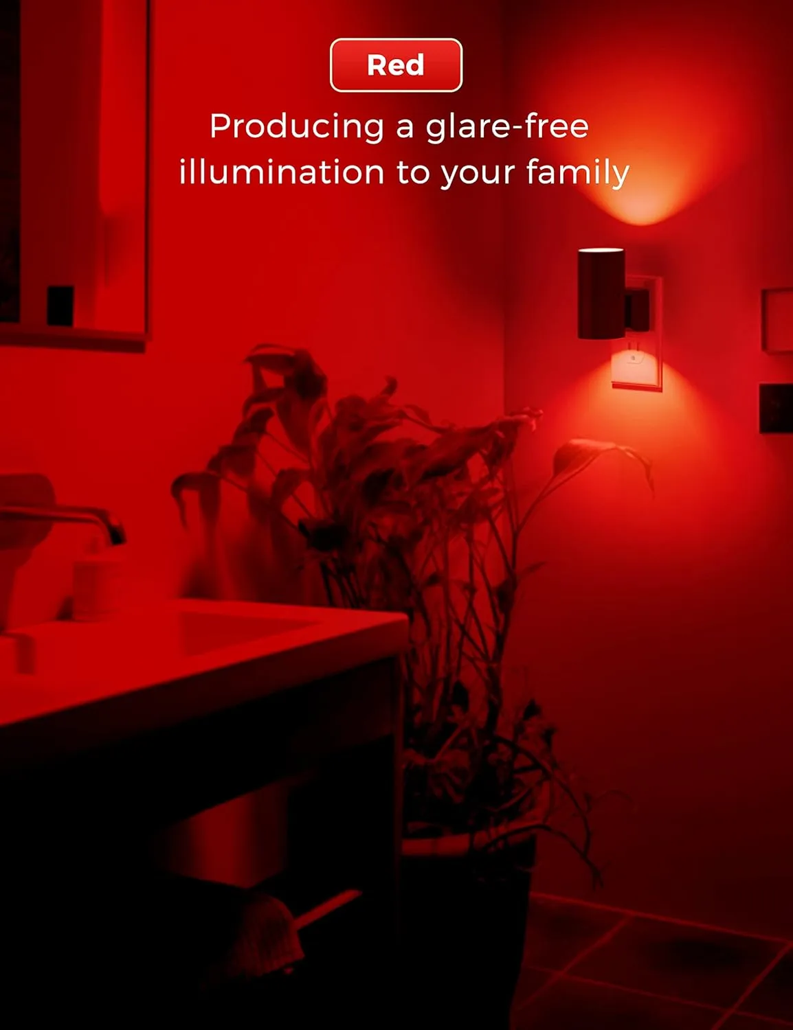 L LOHAS LED Red Night Light, Night Lights Plug into Wall, LED Night Lights with Light Sensor, Sleep Aid Red, Dimmable Night Light for Christmas, Holiday Decor, Hallway, Bedroom, 2 Pack