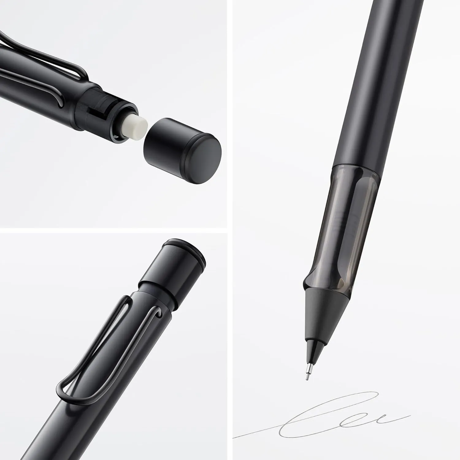 LAMY AL-star black - Mechanical Pencil with transparent, ergonomic grip & lightweight aluminum body - including LAMY M 41 fine line refill 0.5 mm & eraser tip