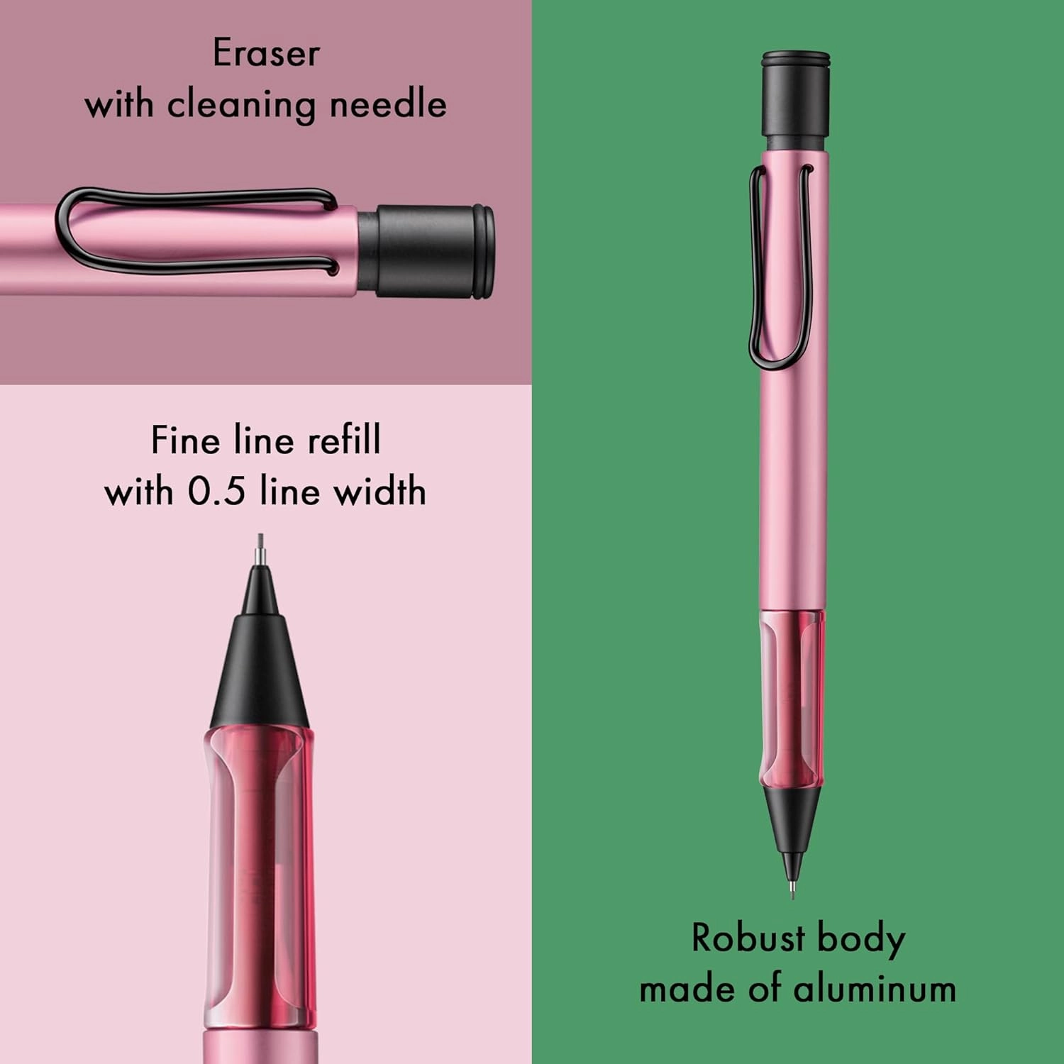 LAMY AL-star autumn pink - Mechanical Pencil with transparent, ergonomic grip & lightweight aluminum body - including LAMY M 41 fine line refill 0.5 mm & eraser tip