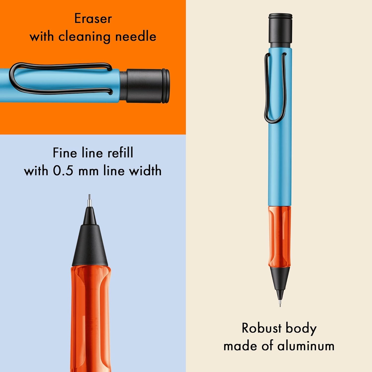 LAMY AL-star denim - Mechanical Pencil with transparent, ergonomic grip & lightweight aluminum body - including LAMY M 41 fine line refill 0.5 mm & eraser tip