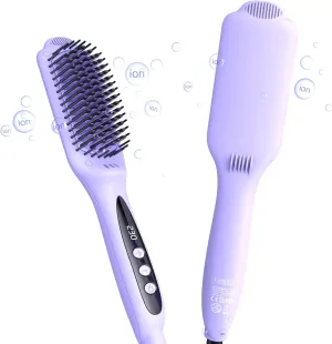 LANDOT Heated Hair Straightener Brush: Negative Ion Hot Flat Iron Brush Straightener for Smooth & Frizz-Free Results - Dual Voltage Ceramic Straightening Brush Adjust Temp 250F-450F for All Hair Types