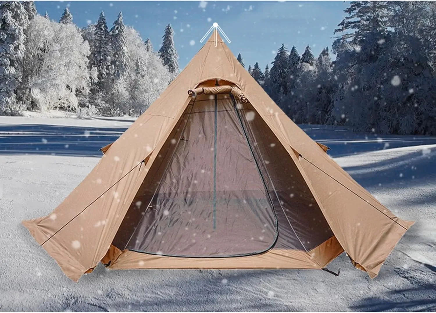 Large Adult Indian Teepee Tent Camping Pyramid Tipi Tent with Double Mesh Door Free-Standing Waterproof Tent for Camping Hiking