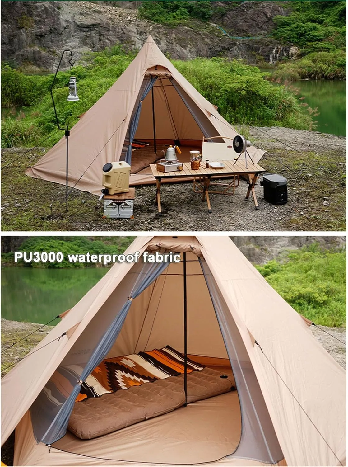 Large Adult Indian Teepee Tent Camping Pyramid Tipi Tent with Double Mesh Door Free-Standing Waterproof Tent for Camping Hiking