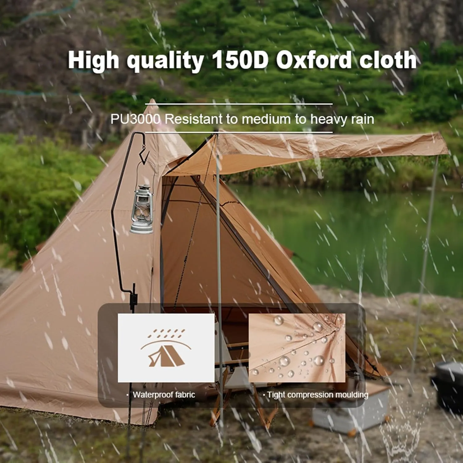 Large Adult Indian Teepee Tent Camping Pyramid Tipi Tent with Double Mesh Door Free-Standing Waterproof Tent for Camping Hiking
