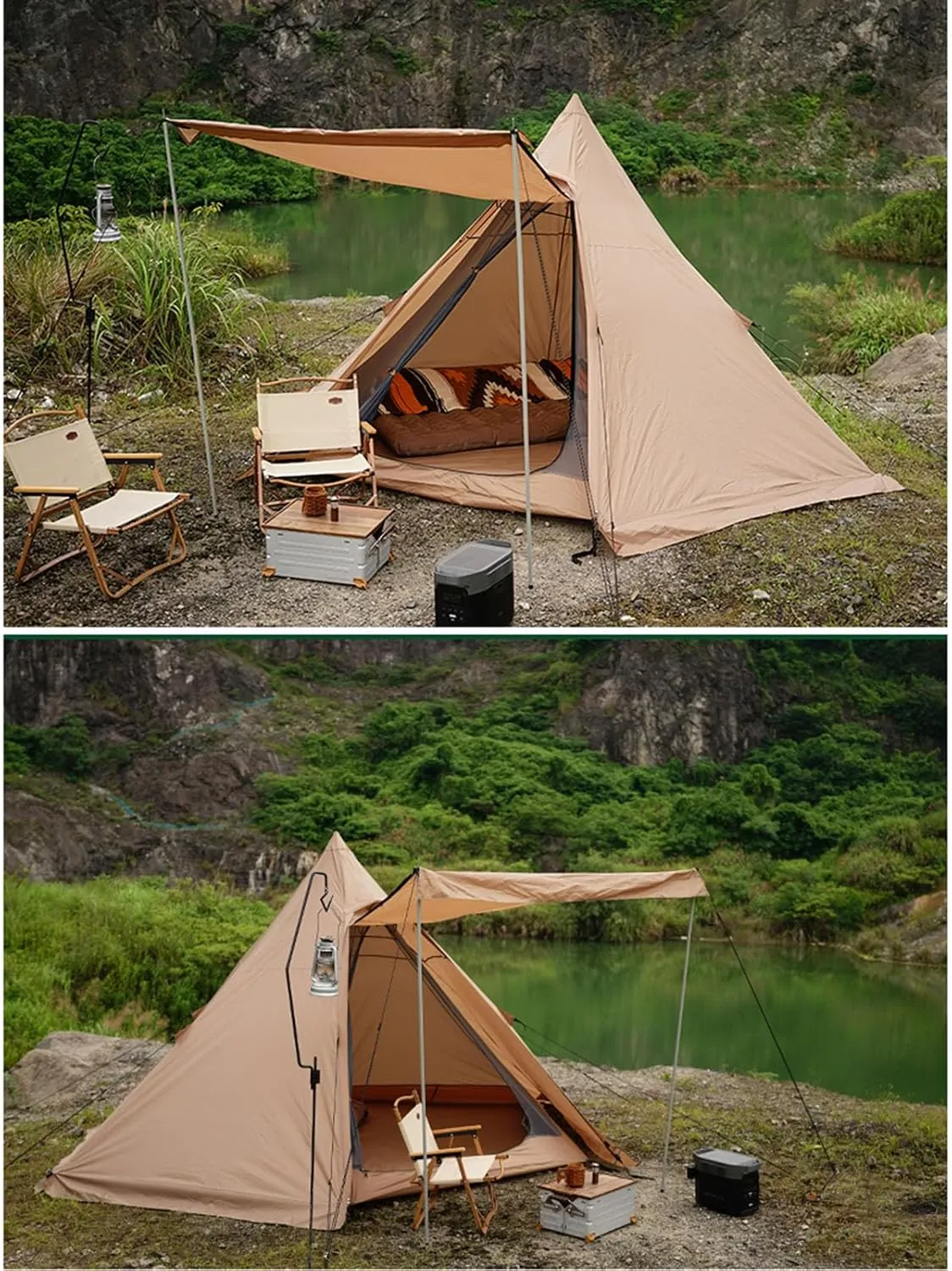 Large Adult Indian Teepee Tent Camping Pyramid Tipi Tent with Double Mesh Door Free-Standing Waterproof Tent for Camping Hiking