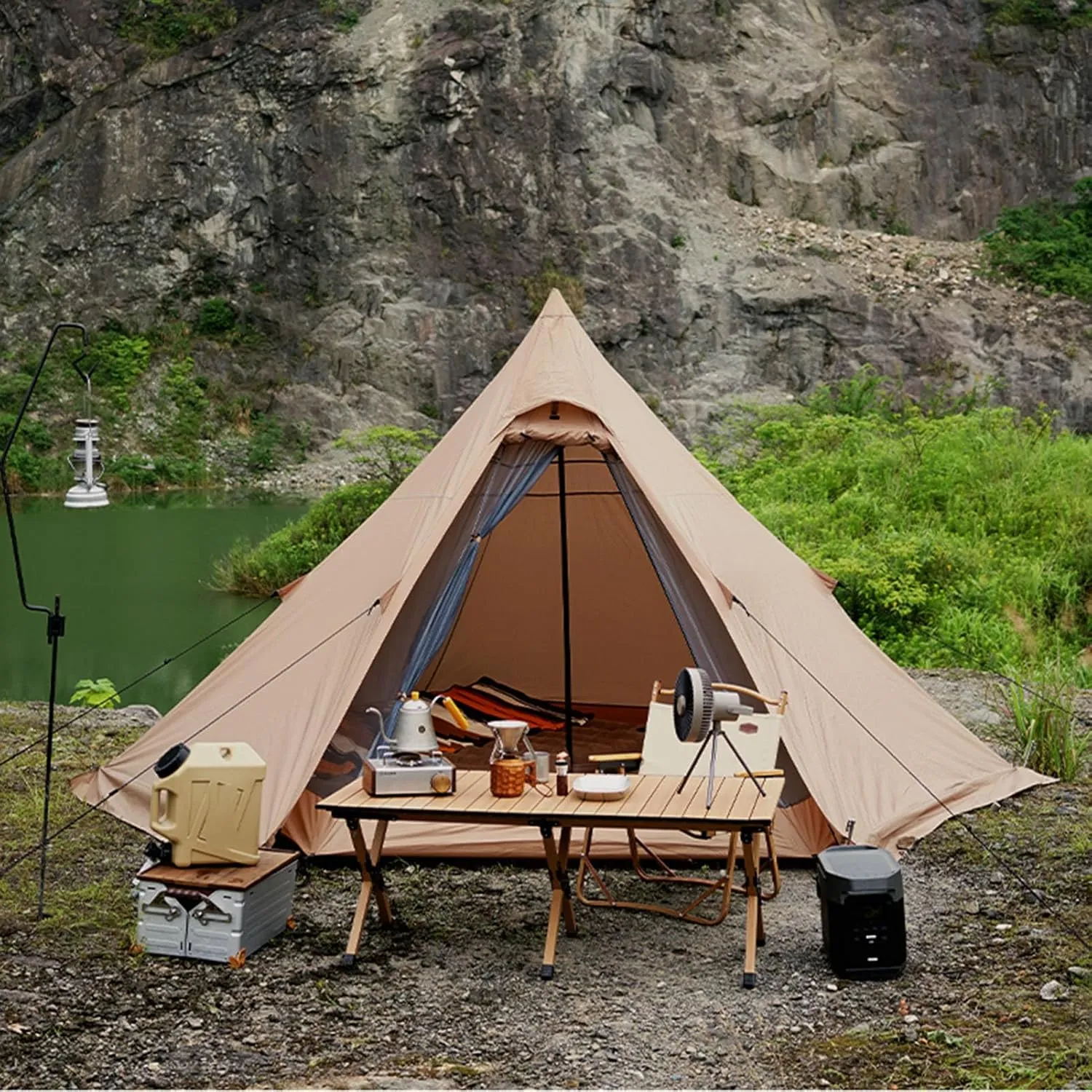 Large Adult Indian Teepee Tent Camping Pyramid Tipi Tent with Double Mesh Door Free-Standing Waterproof Tent for Camping Hiking