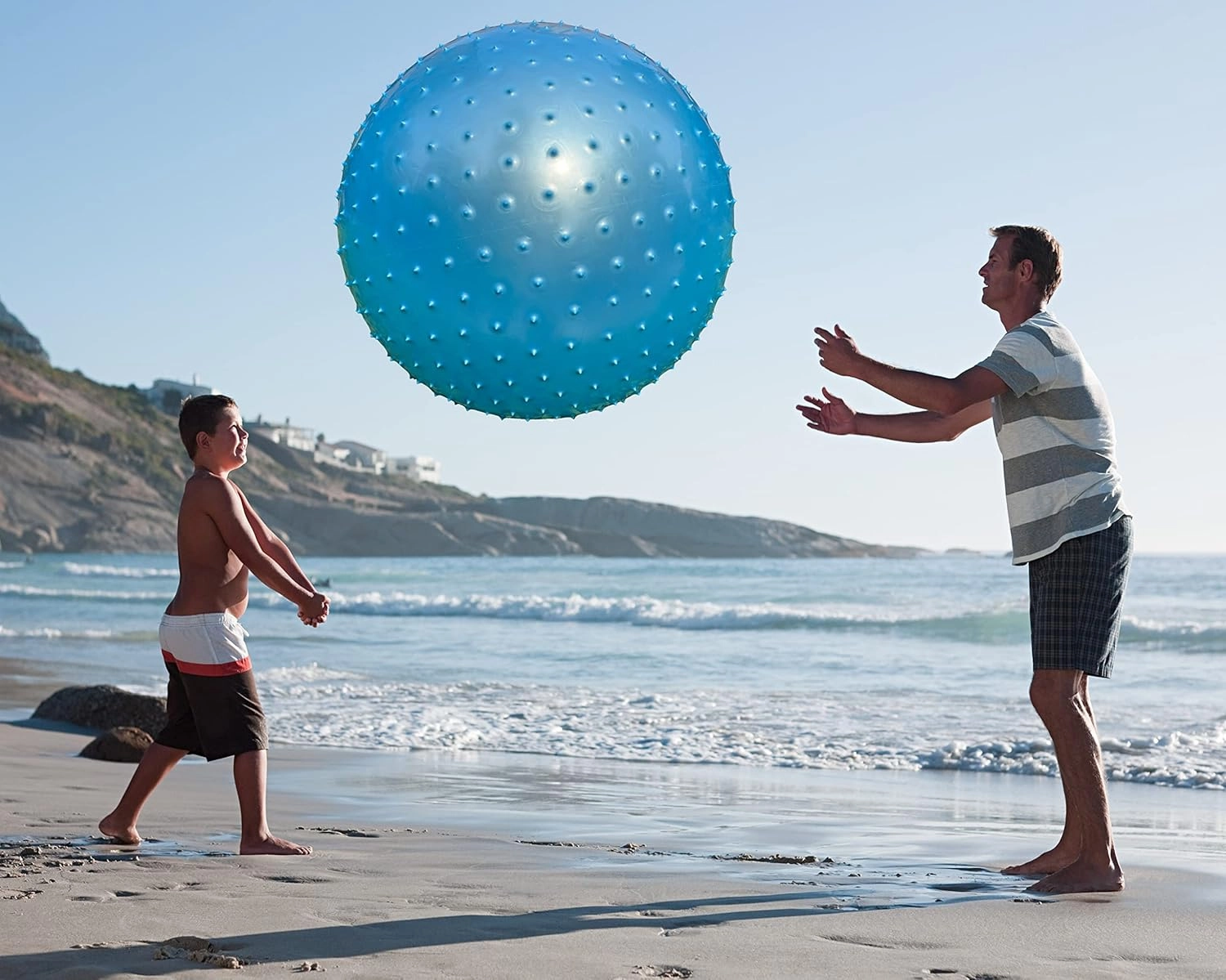 Large Sensory Massage Ball for Kids, 2-Pack 33.5" 85CM Bouncy Exercise Balls for Toddlers, Big Inflatable Toys with Spikes, Outdoor Giant Yoga Balls, Large Beach Ball (2 Set Bluish Grey)