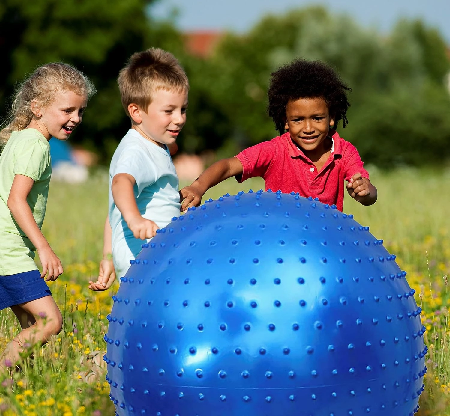 Large Sensory Massage Ball for Kids, 2-Pack 33.5" 85CM Bouncy Exercise Balls for Toddlers, Big Inflatable Toys with Spikes, Outdoor Giant Yoga Balls, Large Beach Ball (2 Set Bluish Grey)