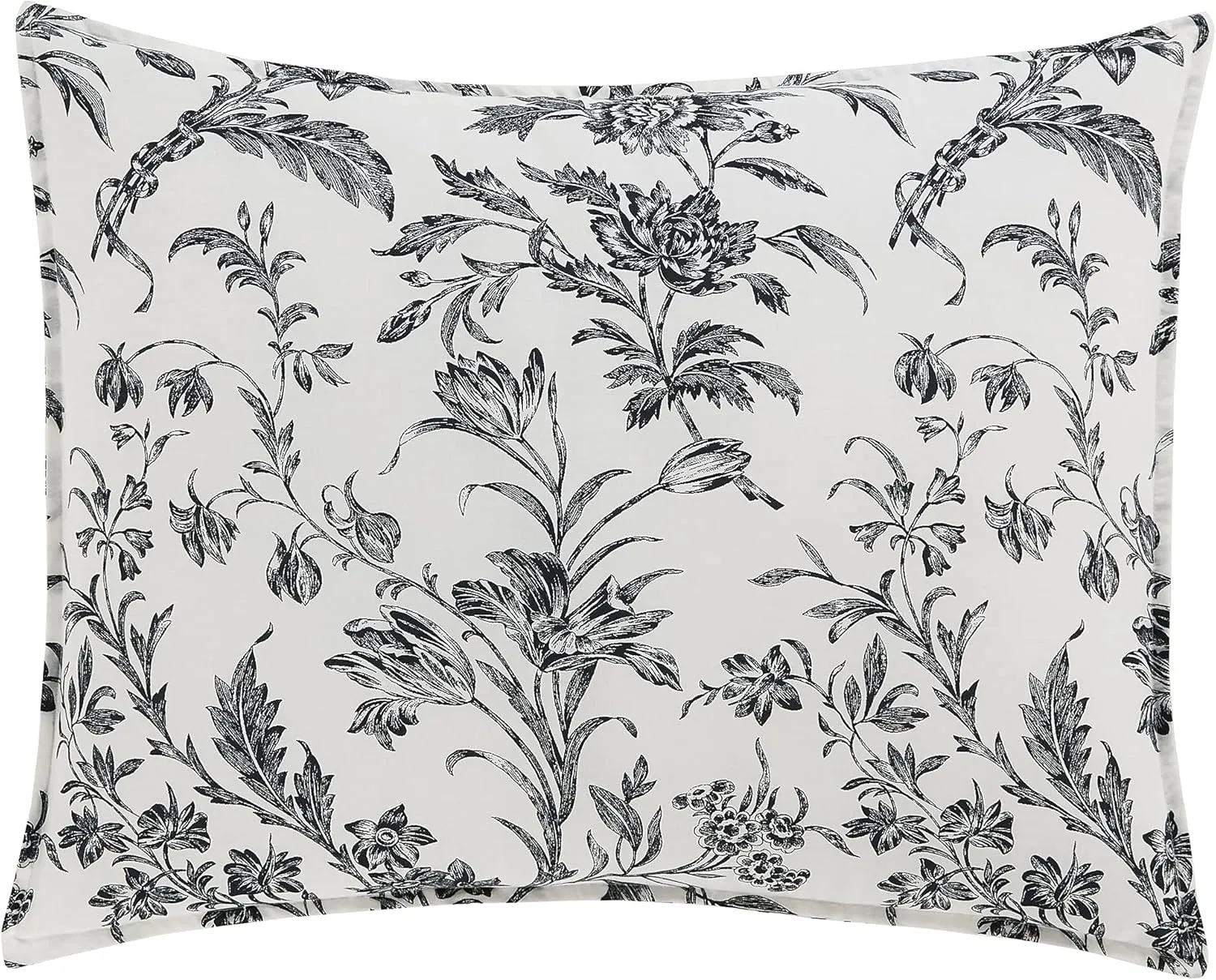 Laura Ashley - King Comforter Set, Reversible Cotton Bedding, Includes Matching Shams with Bonus Euro Shams & Throw Pillows (Amberley Black/White, King)