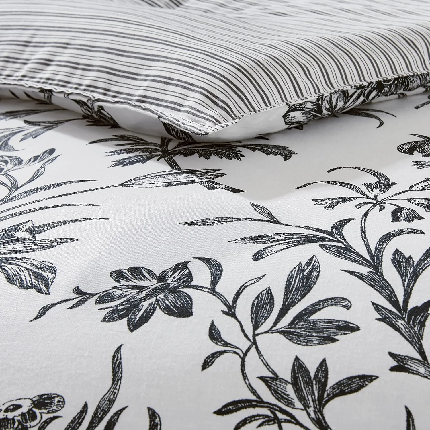 Laura Ashley - King Comforter Set, Reversible Cotton Bedding, Includes Matching Shams with Bonus Euro Shams & Throw Pillows (Amberley Black/White, King)