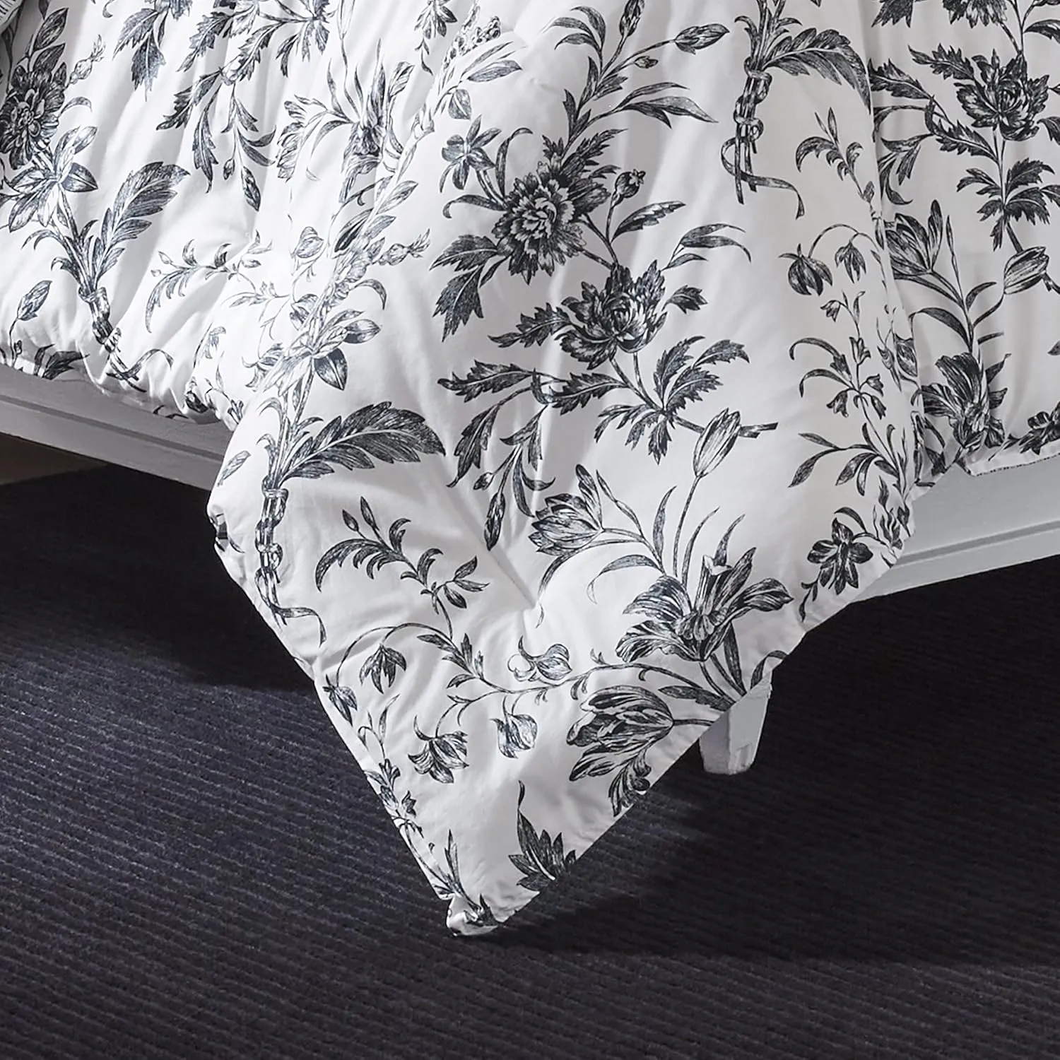 Laura Ashley - King Comforter Set, Reversible Cotton Bedding, Includes Matching Shams with Bonus Euro Shams & Throw Pillows (Amberley Black/White, King)