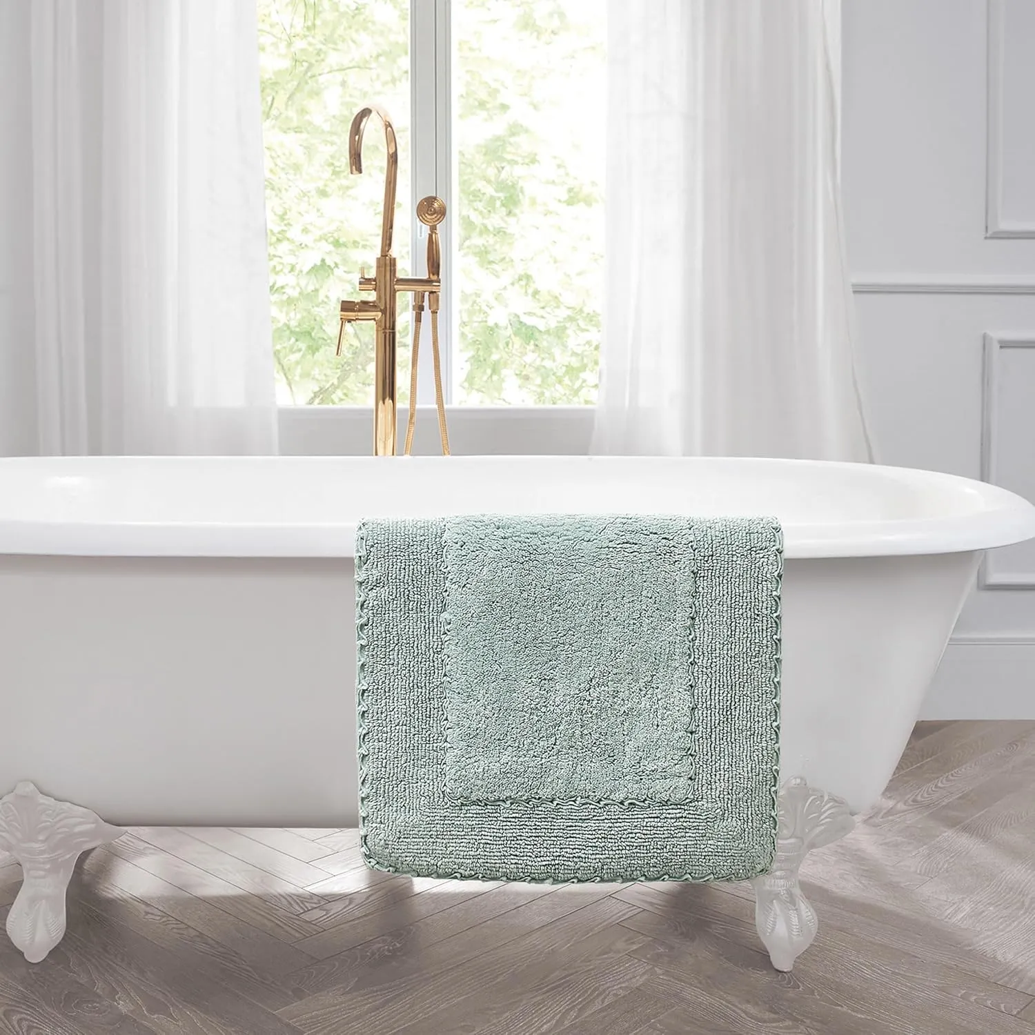 Laura Ashley Ruffle Cotton 2-Piece Bath Rug Set, Aqua