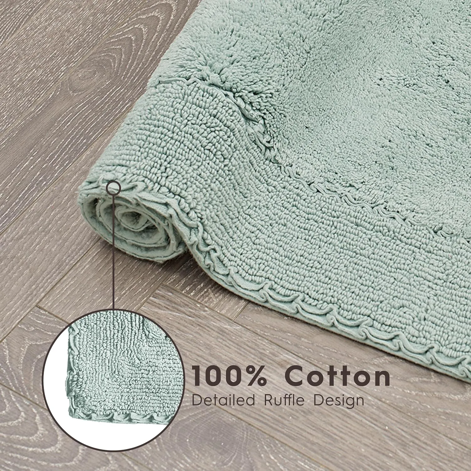 Laura Ashley Ruffle Cotton 2-Piece Bath Rug Set, Aqua