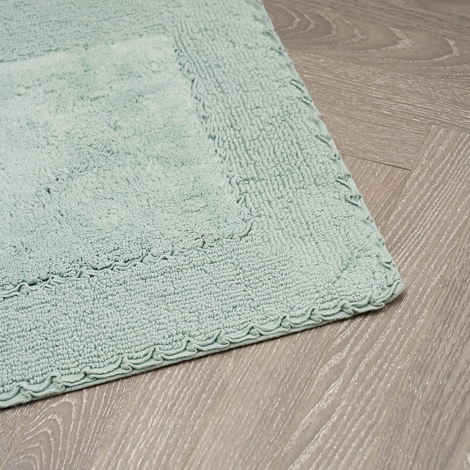 Laura Ashley Ruffle Cotton 2-Piece Bath Rug Set, Aqua