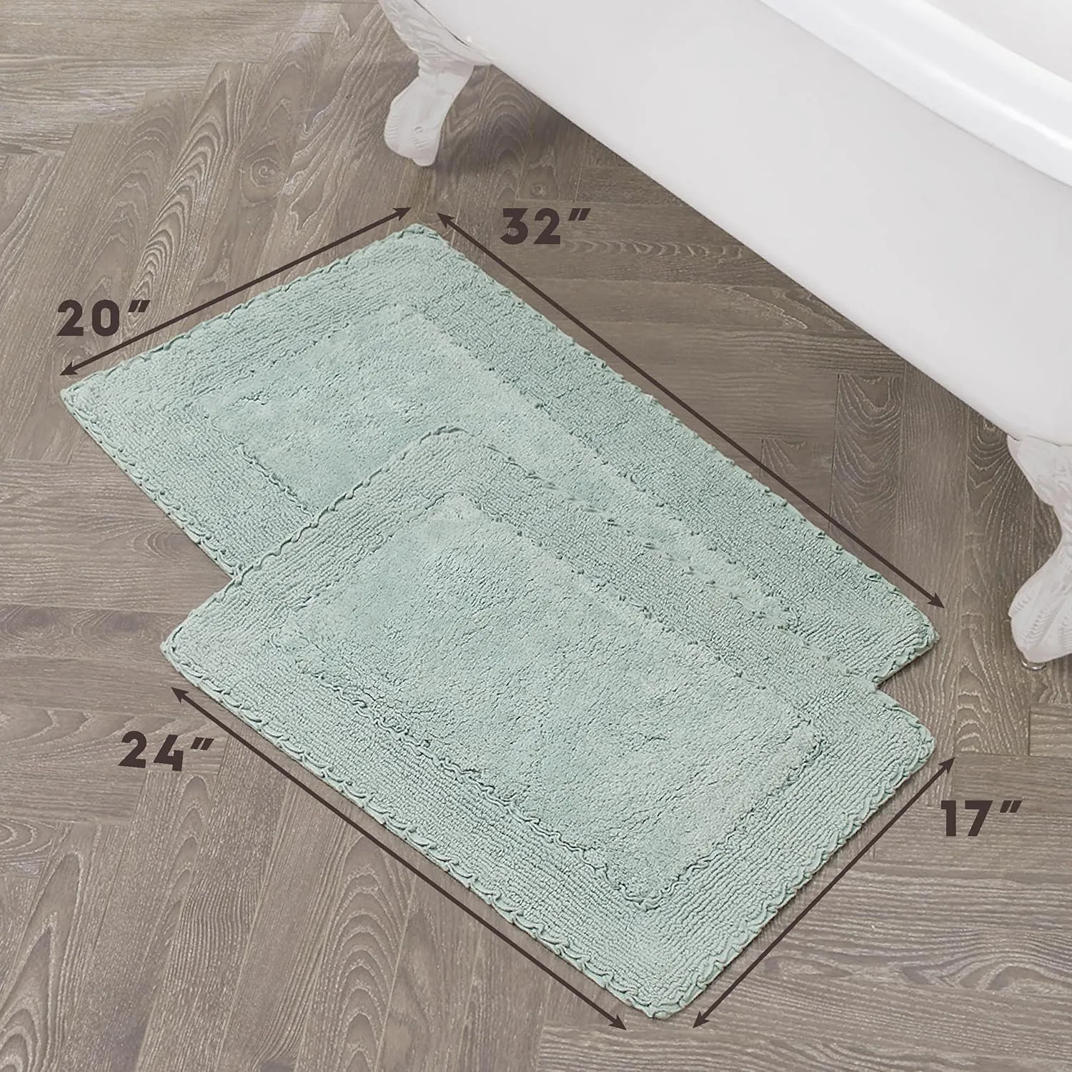 Laura Ashley Ruffle Cotton 2-Piece Bath Rug Set, Aqua
