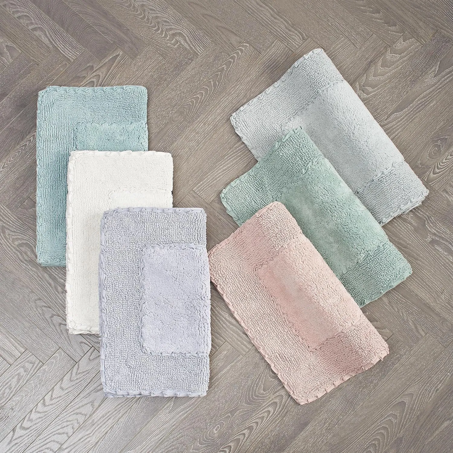 Laura Ashley Ruffle Cotton 2-Piece Bath Rug Set, Aqua