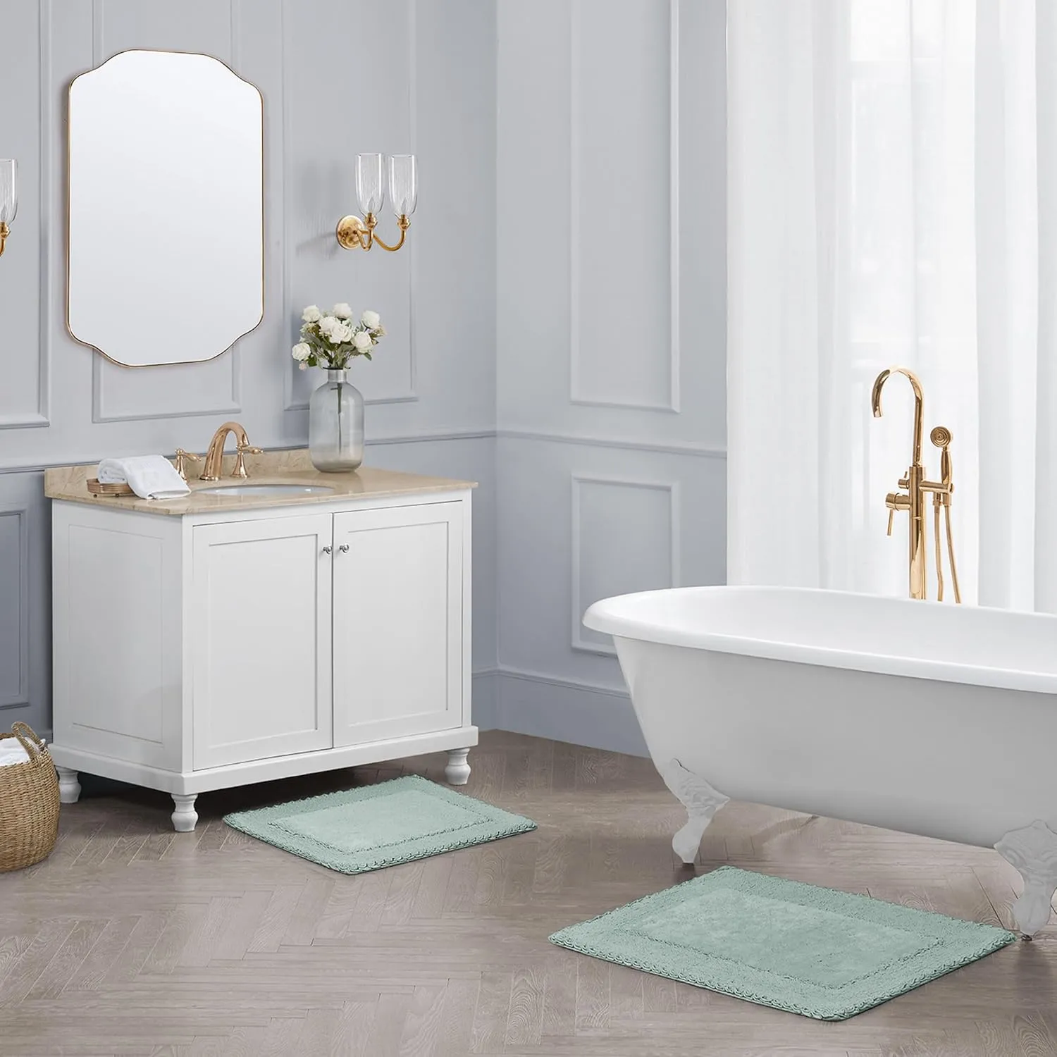 Laura Ashley Ruffle Cotton 2-Piece Bath Rug Set, Aqua