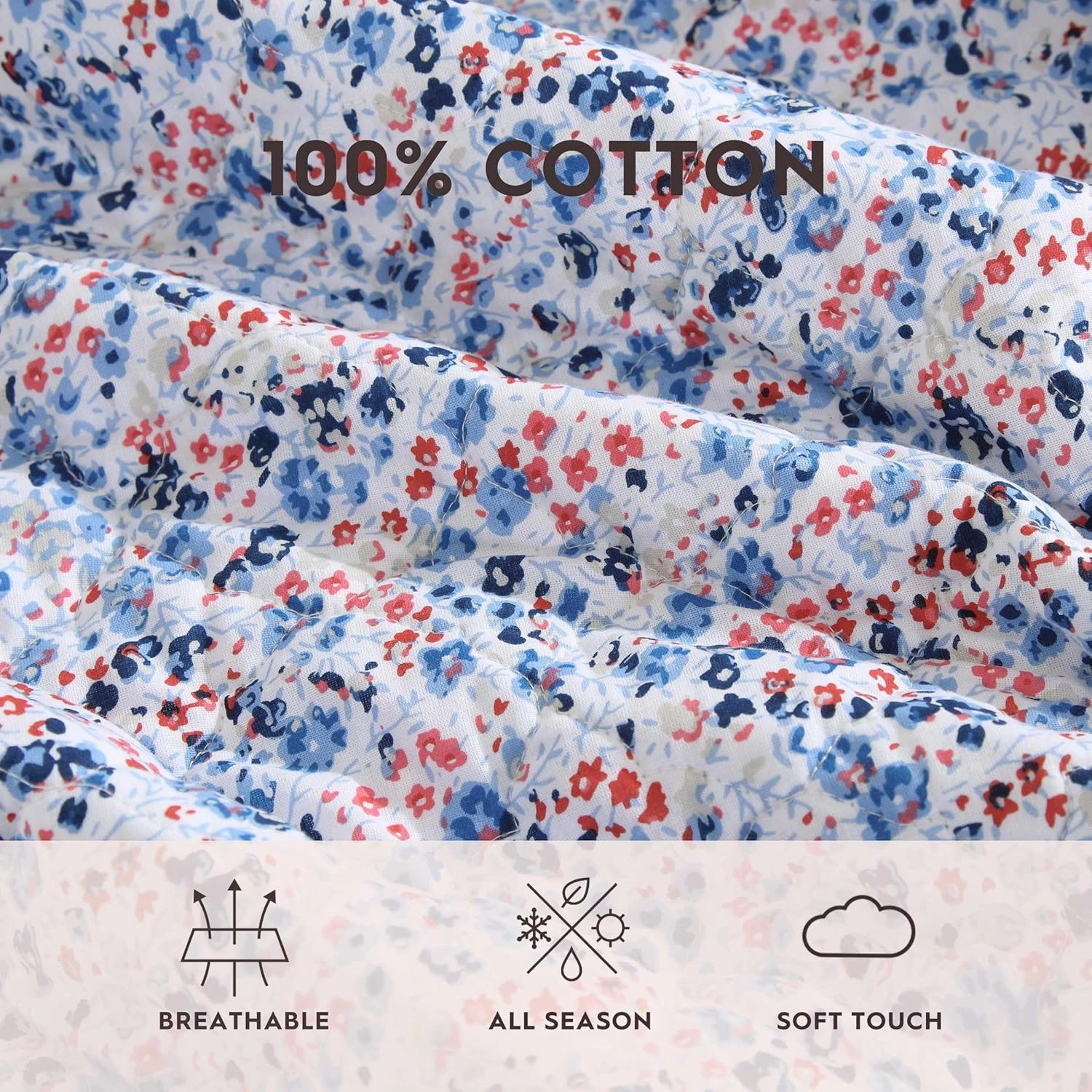 Laura Ashley - King Quilt Set, Breathable Premium Cotton Bedding with Matching Sham(s), Super Soft Floral Bedding Essentials (Leona Flower Red, King)