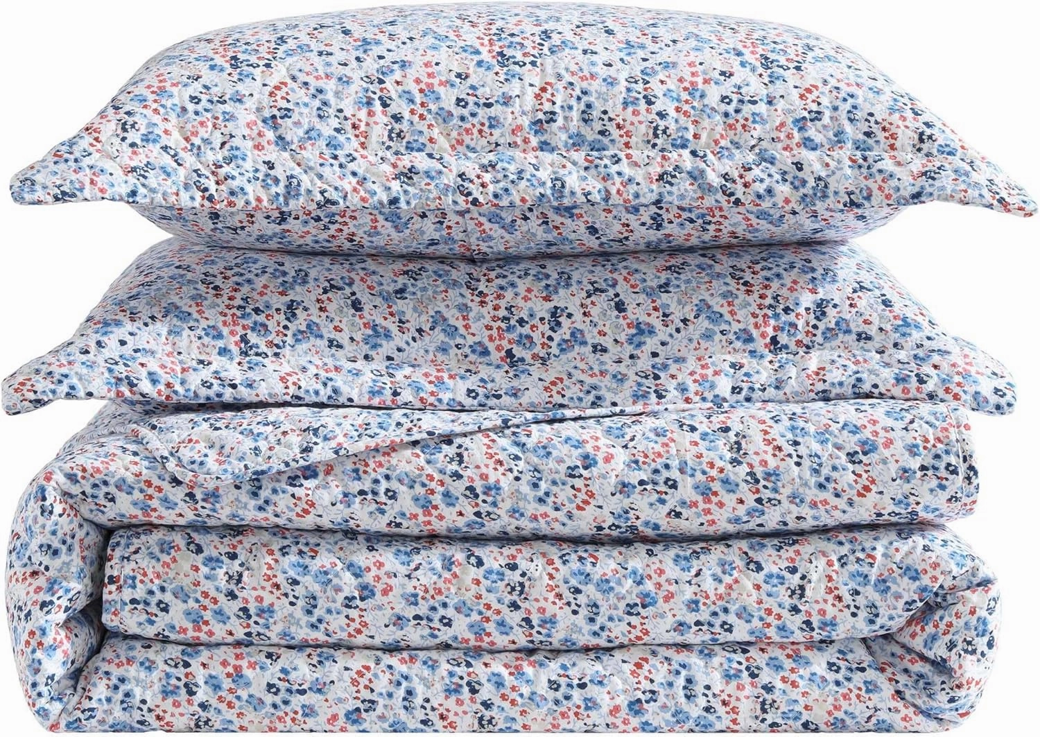 Laura Ashley - King Quilt Set, Breathable Premium Cotton Bedding with Matching Sham(s), Super Soft Floral Bedding Essentials (Leona Flower Red, King)