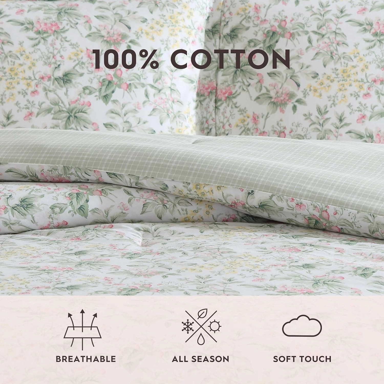 Laura Ashley - Twin Comforter Set, Super Soft Cotton Bedding with Matching Sham, Botanical Design, Vintage Bed Essentials (Bramble Floral Pink, Twin)
