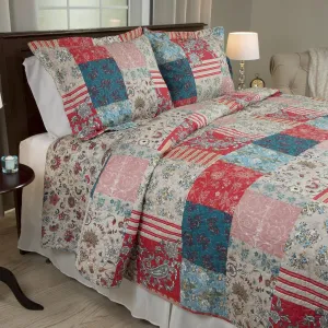 Lavish Home 2-Piece Quilt Set - Mallory Classic Patchwork Twin Quilt with Pillow Sham - Machine Washable Lightweight Bedding (Multicolor)