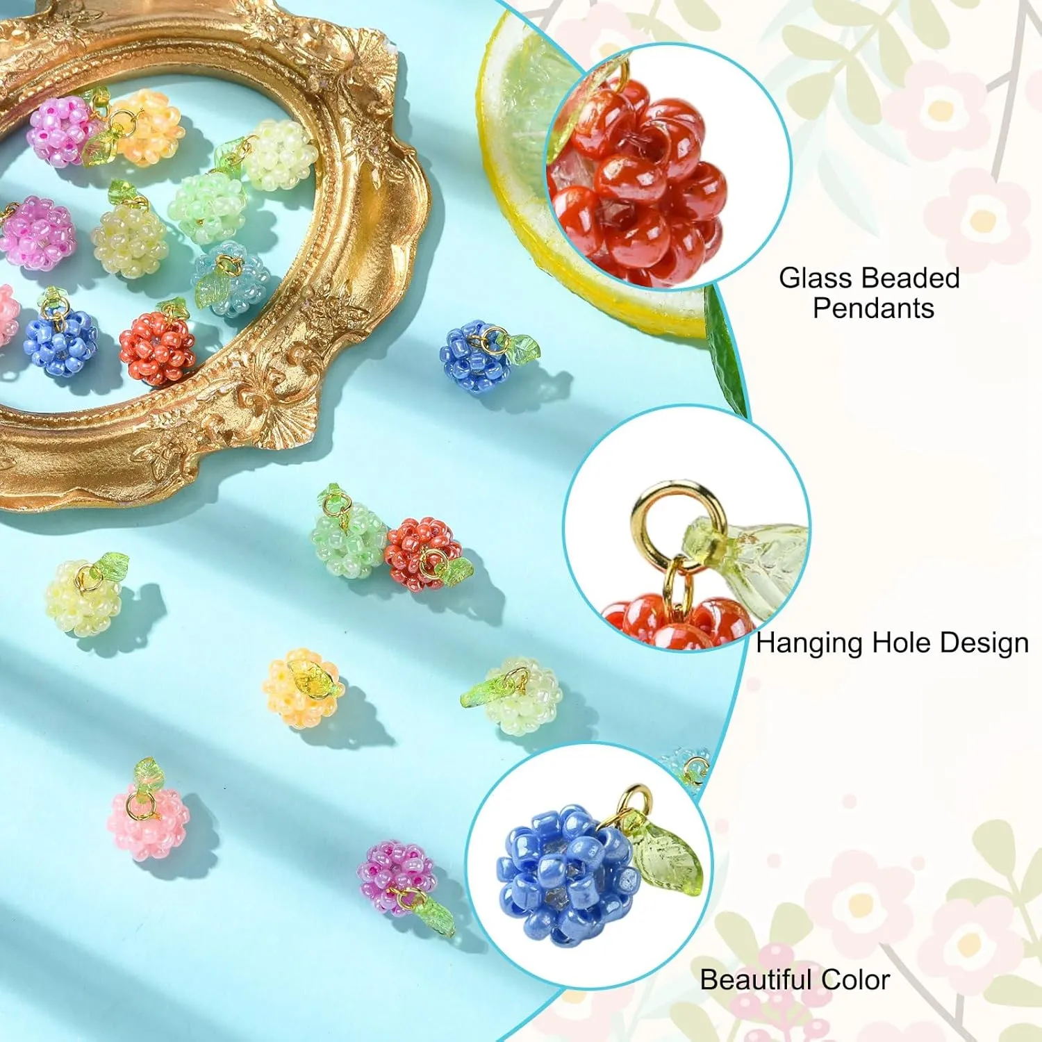 Leaf Flower Mushroom Hot Pepper Faceted Round Bicone Fruit Strawberry Berries Glass Charms for DIY Jewelry Crafts