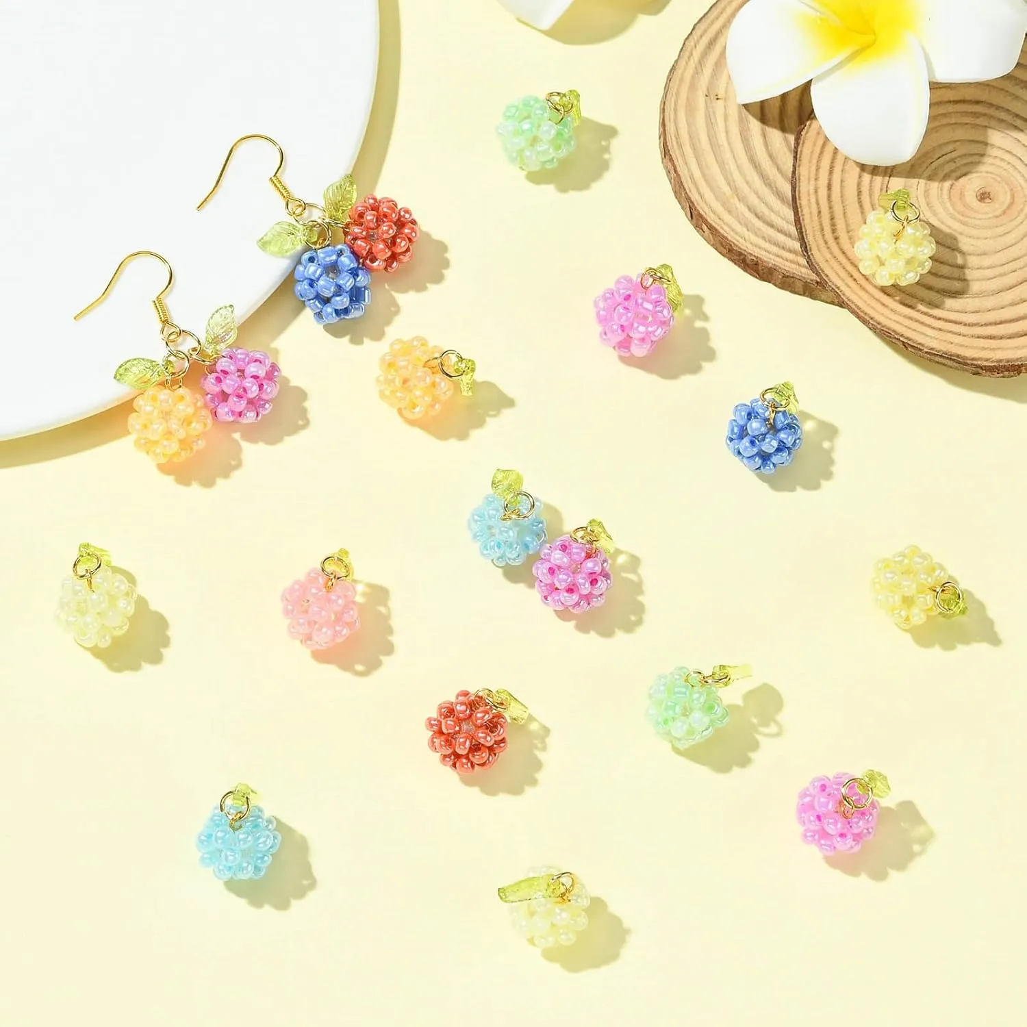 Leaf Flower Mushroom Hot Pepper Faceted Round Bicone Fruit Strawberry Berries Glass Charms for DIY Jewelry Crafts