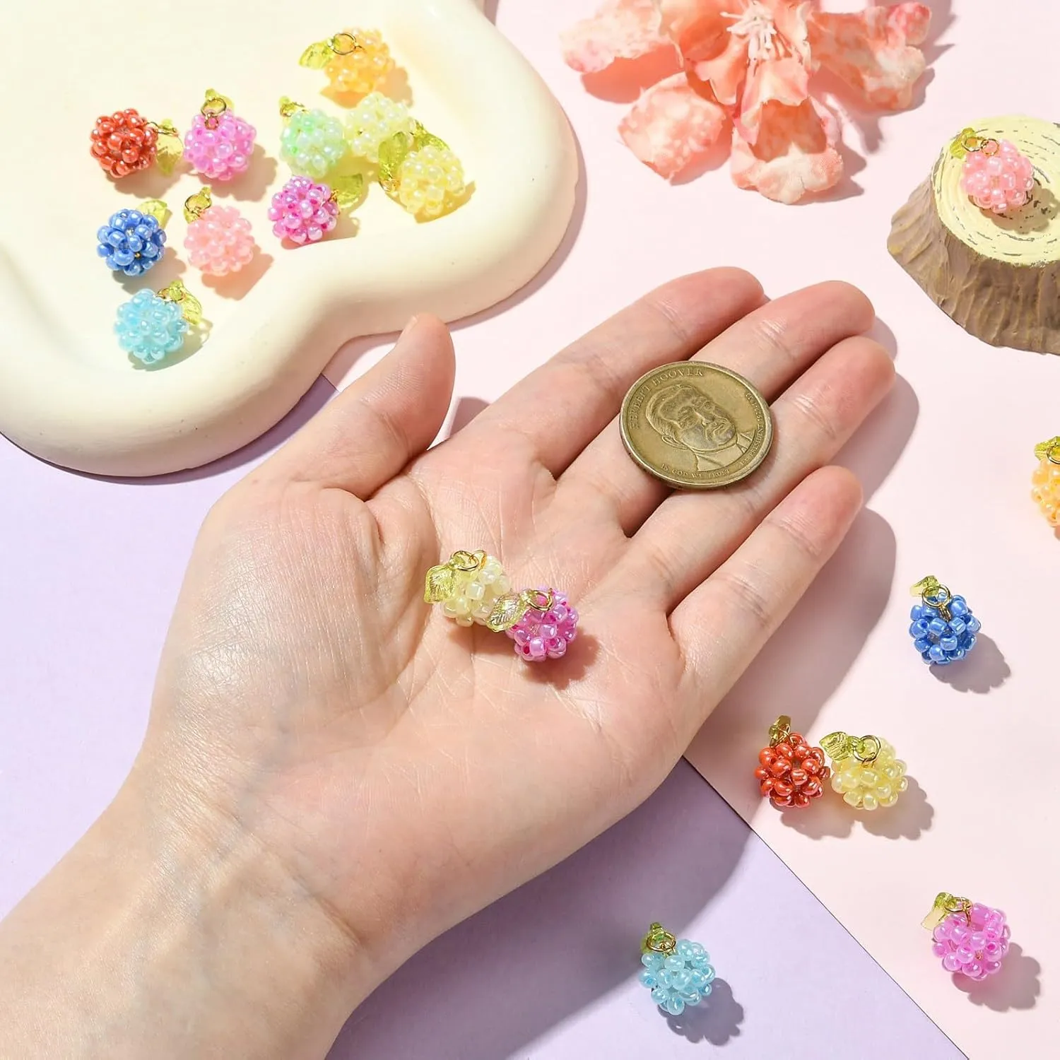 Leaf Flower Mushroom Hot Pepper Faceted Round Bicone Fruit Strawberry Berries Glass Charms for DIY Jewelry Crafts