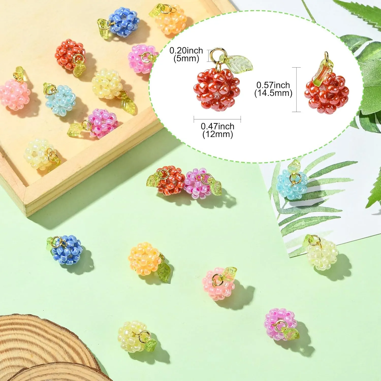 Leaf Flower Mushroom Hot Pepper Faceted Round Bicone Fruit Strawberry Berries Glass Charms for DIY Jewelry Crafts